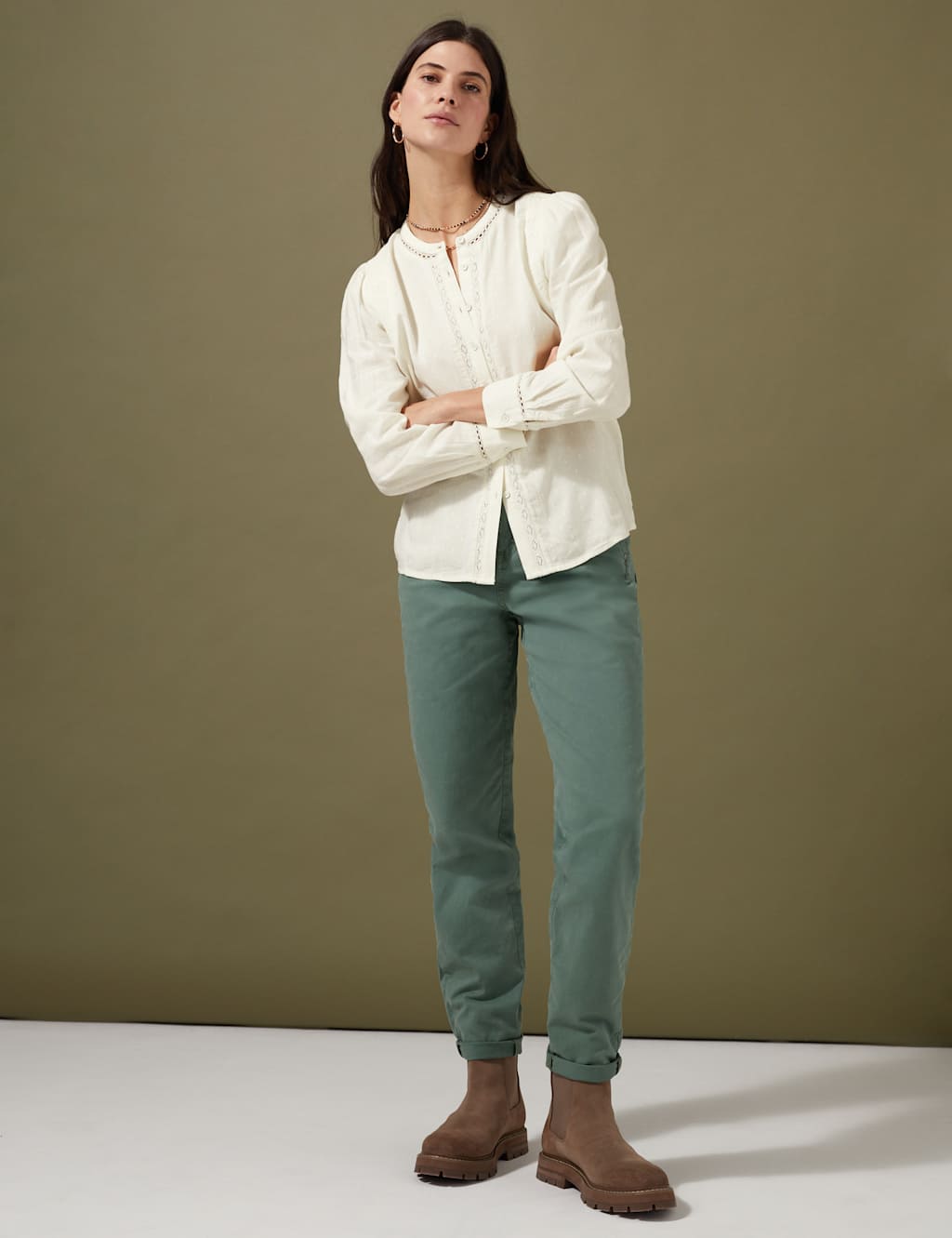 Cotton Blend Textured Lace Insert Blouse 5 of 5