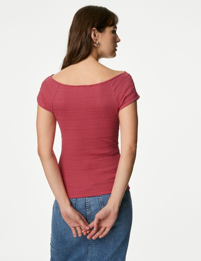 Cotton Blend Textured Off The Shoulder Top 5 of 5