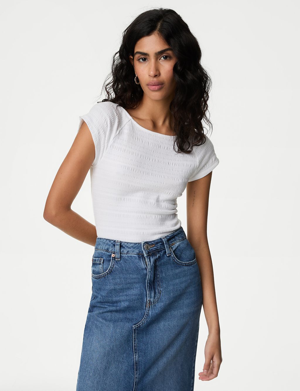 Cotton Blend Textured Off The Shoulder Top 3 of 5