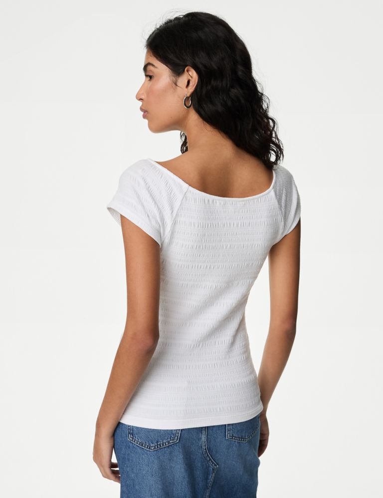 Cotton Blend Textured Off The Shoulder Top 5 of 5