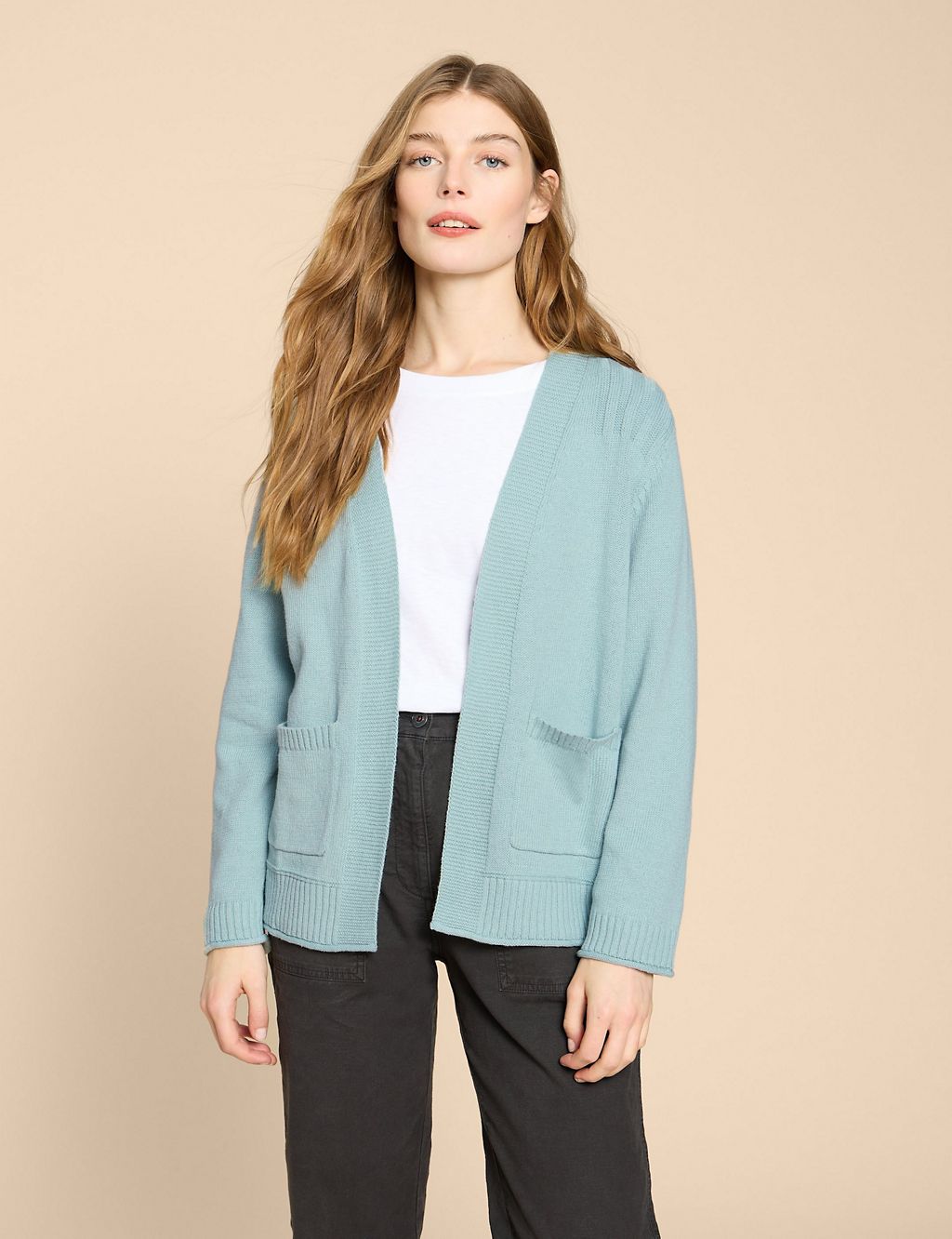 Cotton Blend Textured Open Neck Cardigan 3 of 6