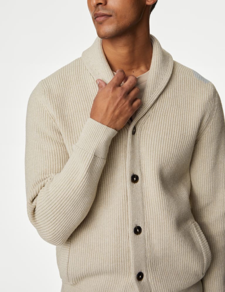 Cotton Blend Textured Shawl Collar Cardigan 4 of 5