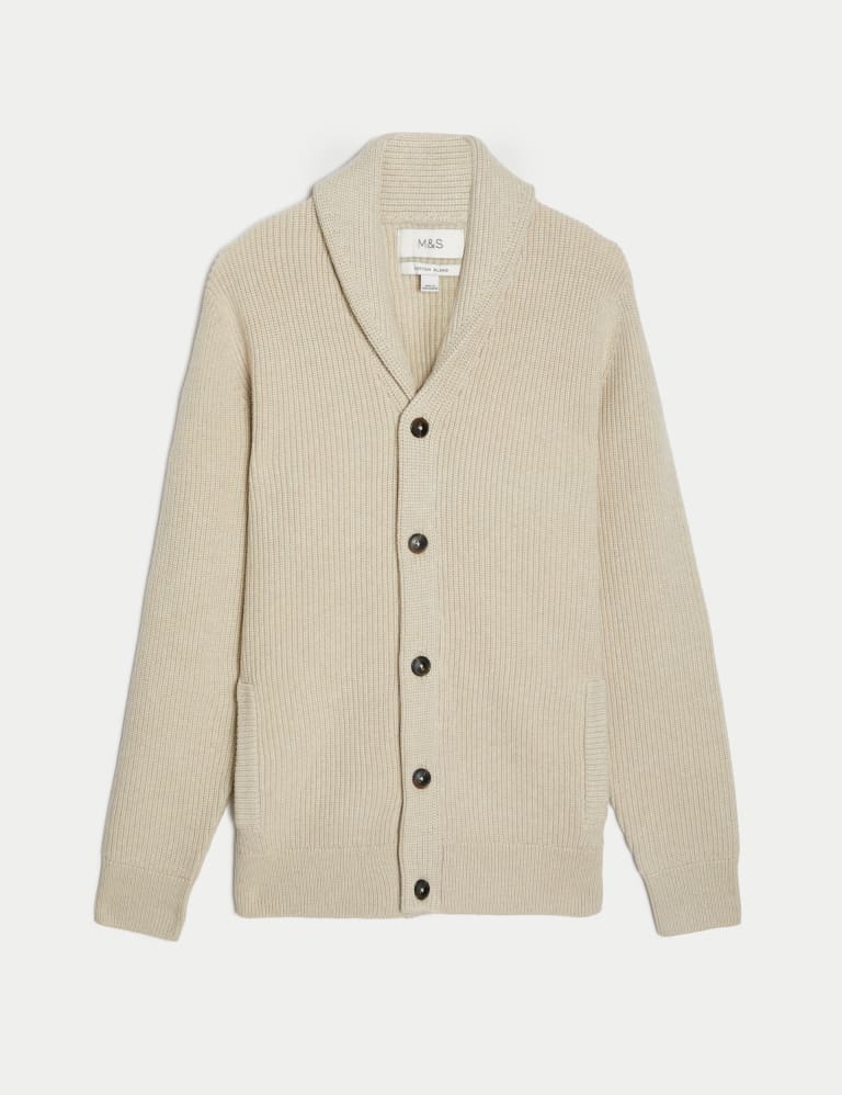 Cotton Blend Textured Shawl Collar Cardigan