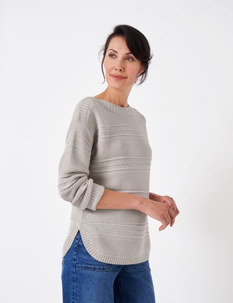 Cotton Blend Textured Slash Neck Jumper 3 of 4