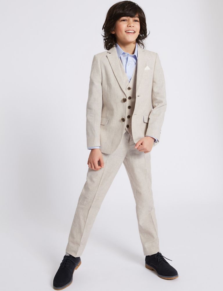 Cotton Blend Textured Trousers (3-16 Years) 1 of 5