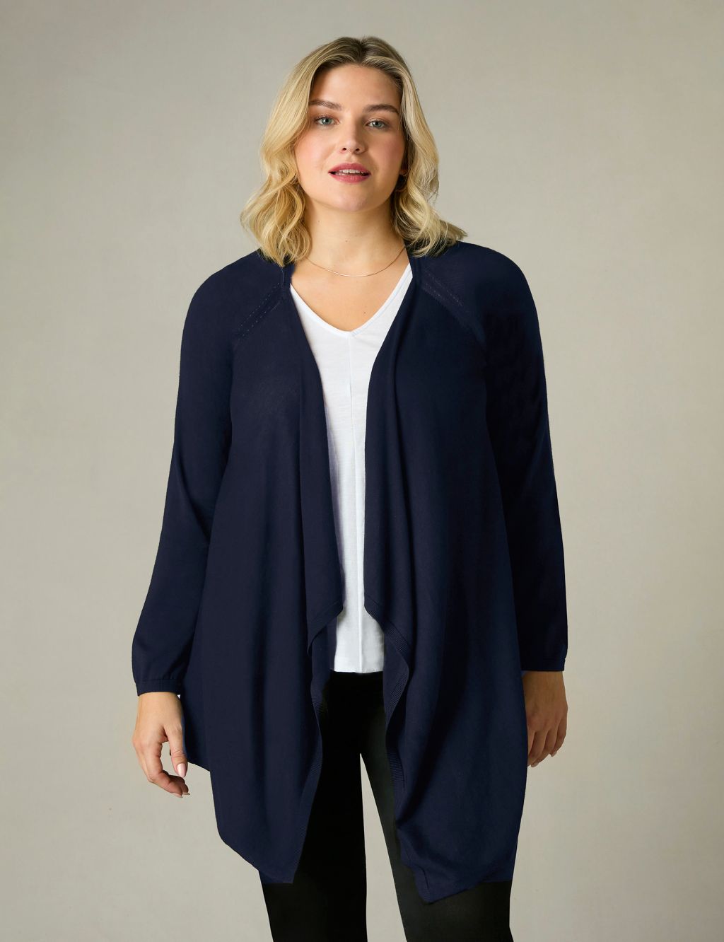 Cotton Blend Textured Waterfall Cardigan 3 of 4