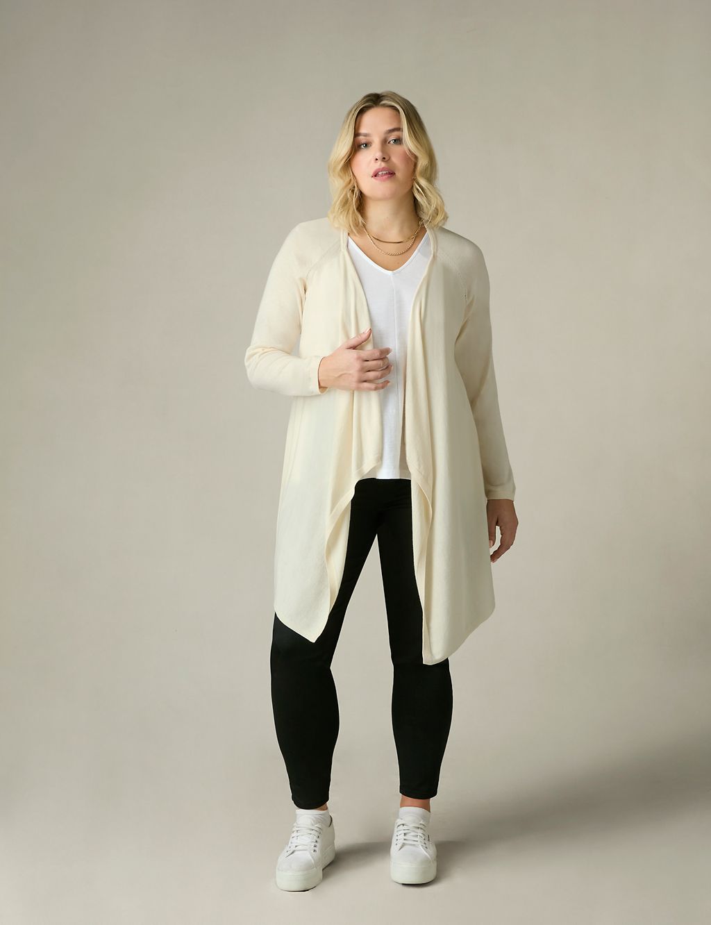 Cotton Blend Textured Waterfall Cardigan 3 of 5