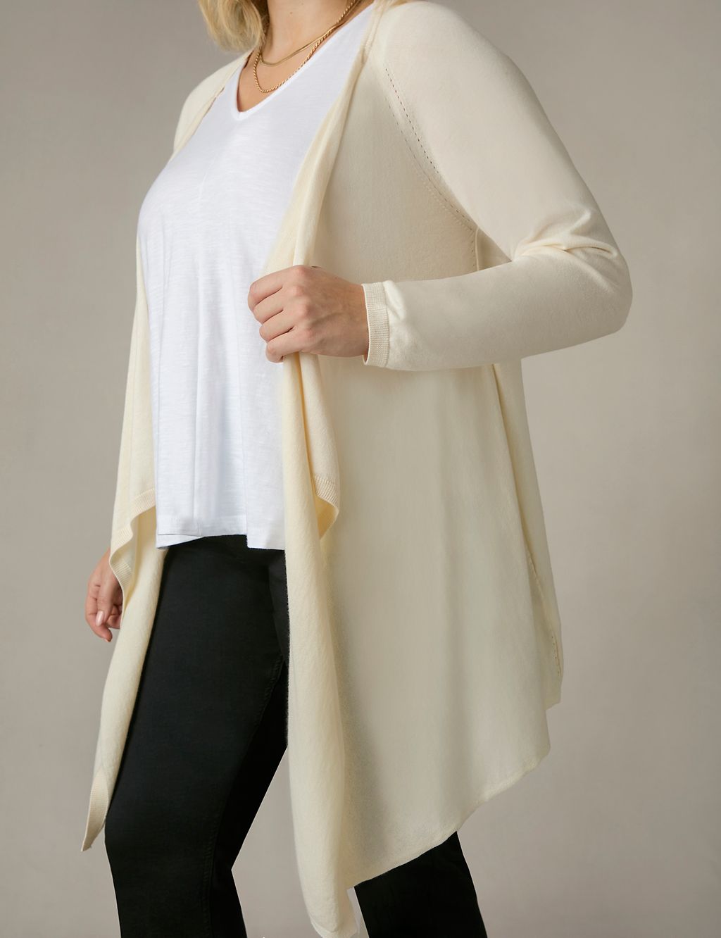 Cotton Blend Textured Waterfall Cardigan 2 of 5
