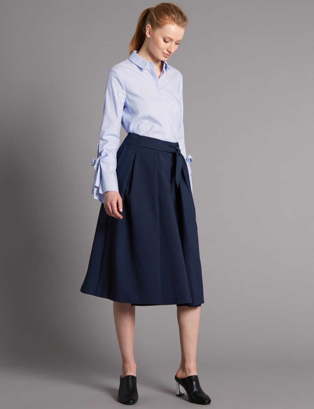 Cotton Blend Tie Front A-Line Midi Skirt | Autograph | M&S