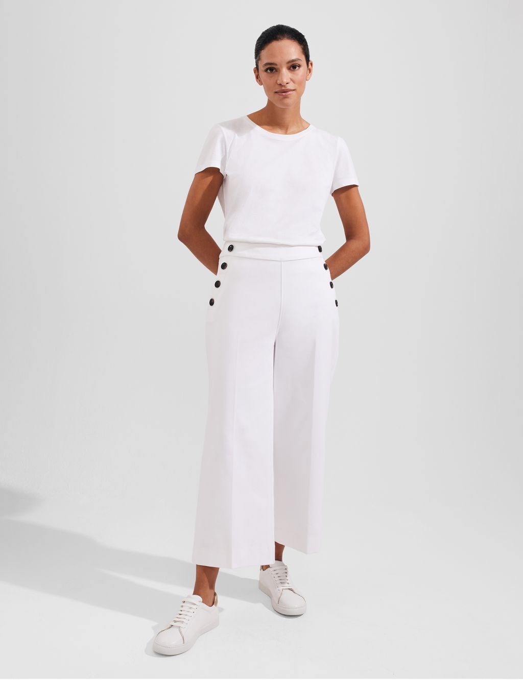 Cotton Blend Wide Leg Cropped Trousers 3 of 6