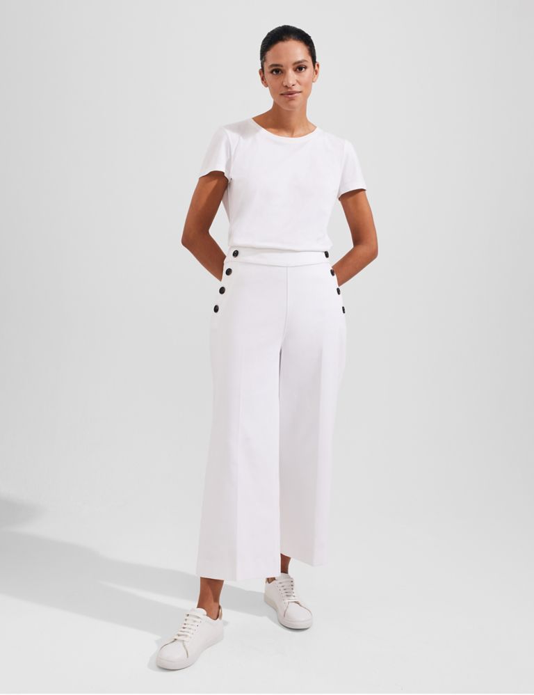 Cotton Blend Wide Leg Cropped Trousers 1 of 6