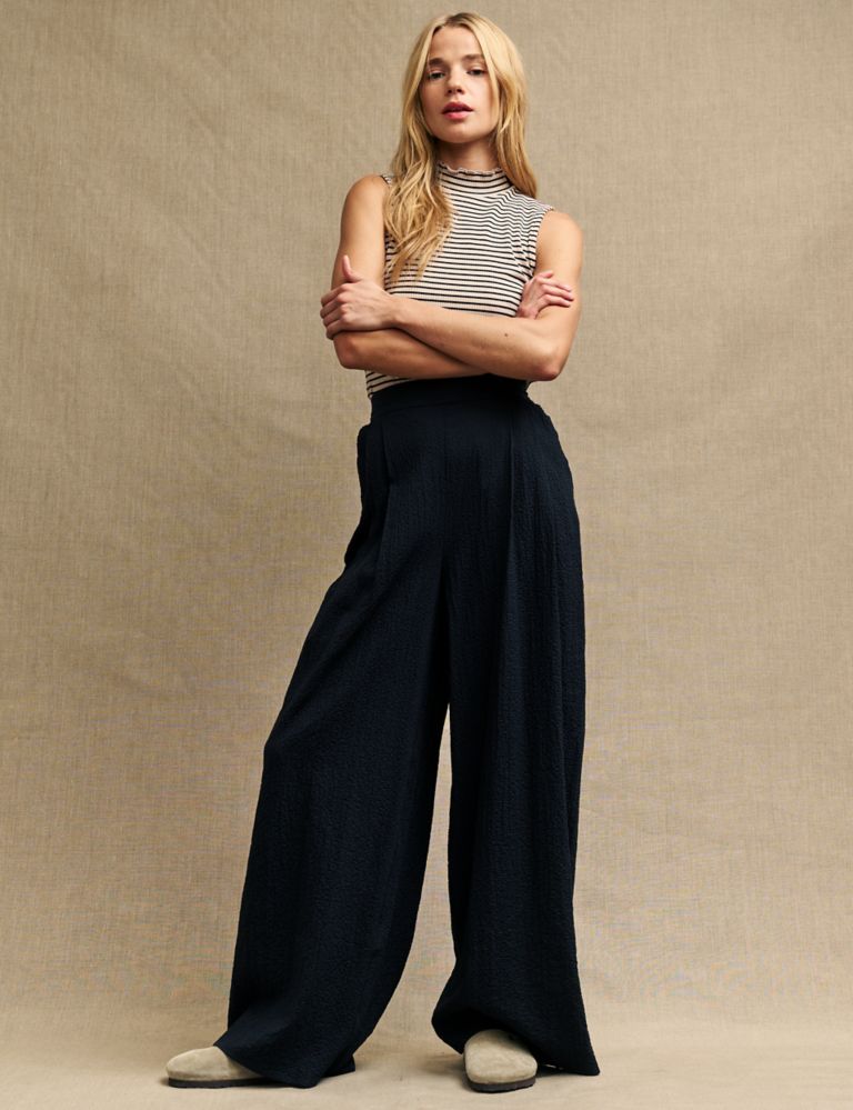 Sustainable trousers UK  Organic cotton sand wide leg trousers