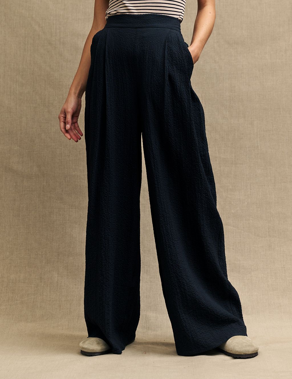 Cotton Blend Wide Leg Trousers 1 of 4