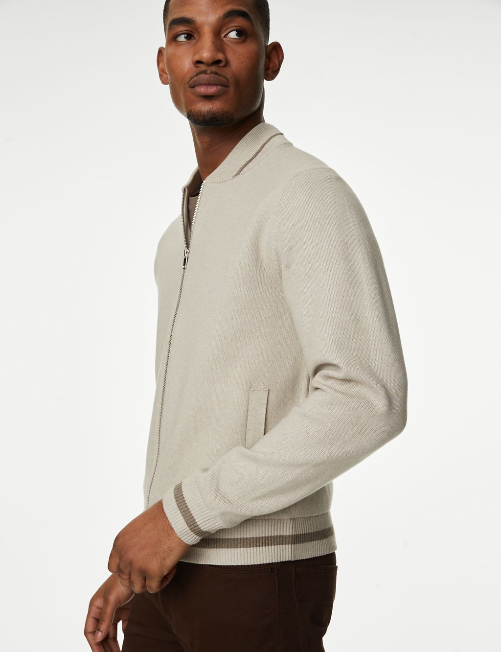 Cotton Blend Zip Up Knitted Bomber 3 of 5