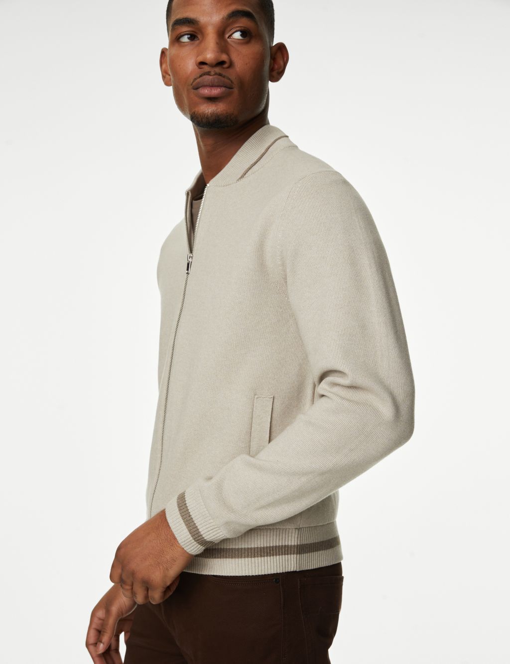 Cotton Blend Zip Up Knitted Bomber 3 of 5