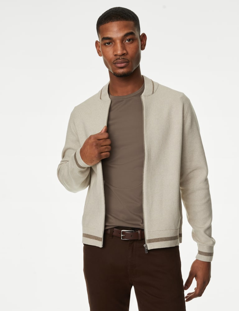Cotton Blend Zip Up Knitted Bomber M S Collection M S