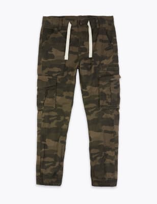 Cotton Camouflage Print Cargo Trousers 