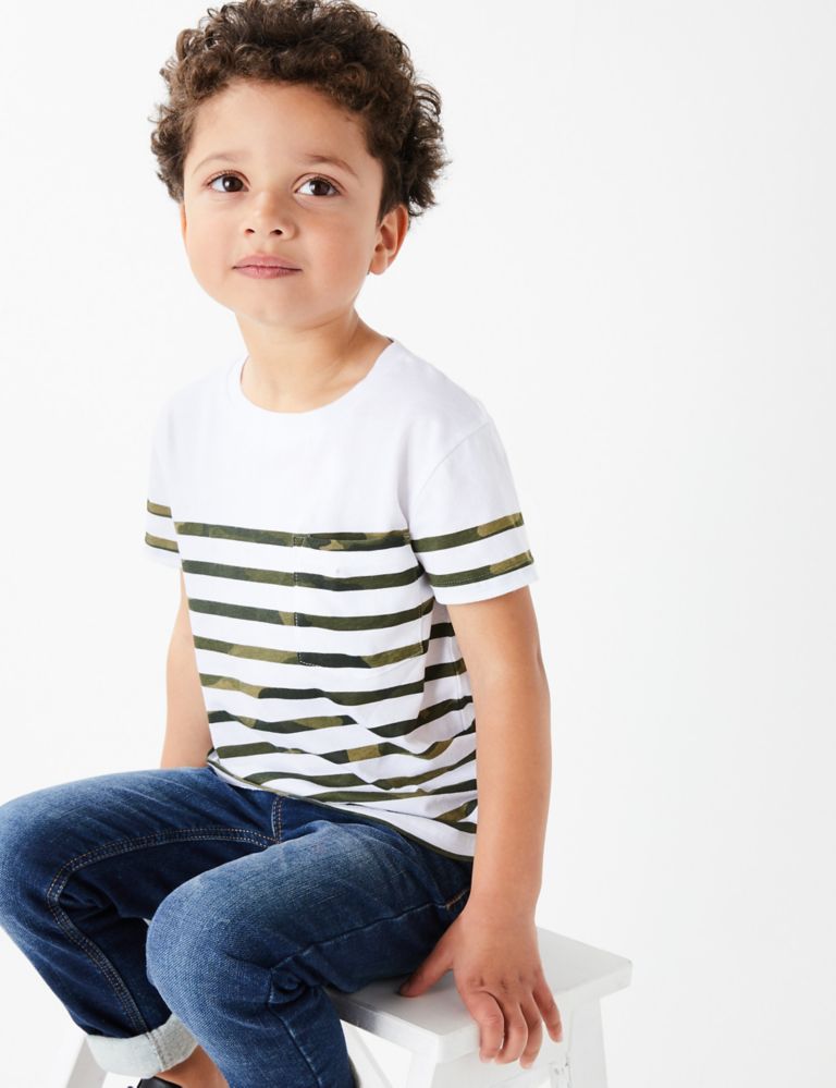 Cotton Camouflage Striped T-Shirt (2-7 Yrs) 1 of 4
