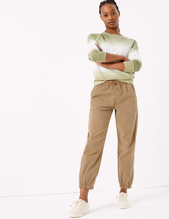 Womens white pure cotton straight leg cargo trousers from Marks and Spencer new