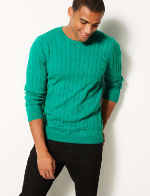 Cotton Cashmere Cable Knit Jumper Blue Harbour M S