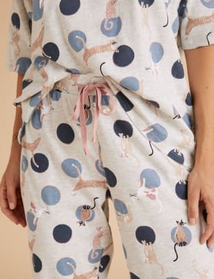 Cotton Cat Print Short Sleeve Pyjama Set M S Collection M S