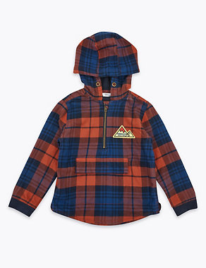 Cotton Check Hooded Shacket (2-7 Yrs) Image 2 of 4