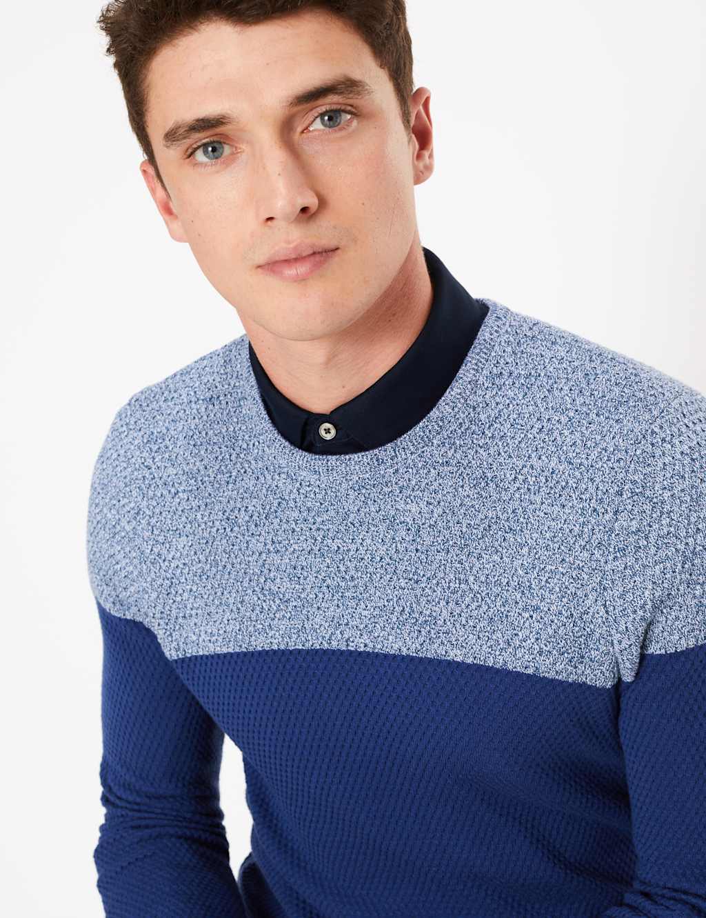 Cotton Colour Block Crew Neck Jumper M&S Collection M&S