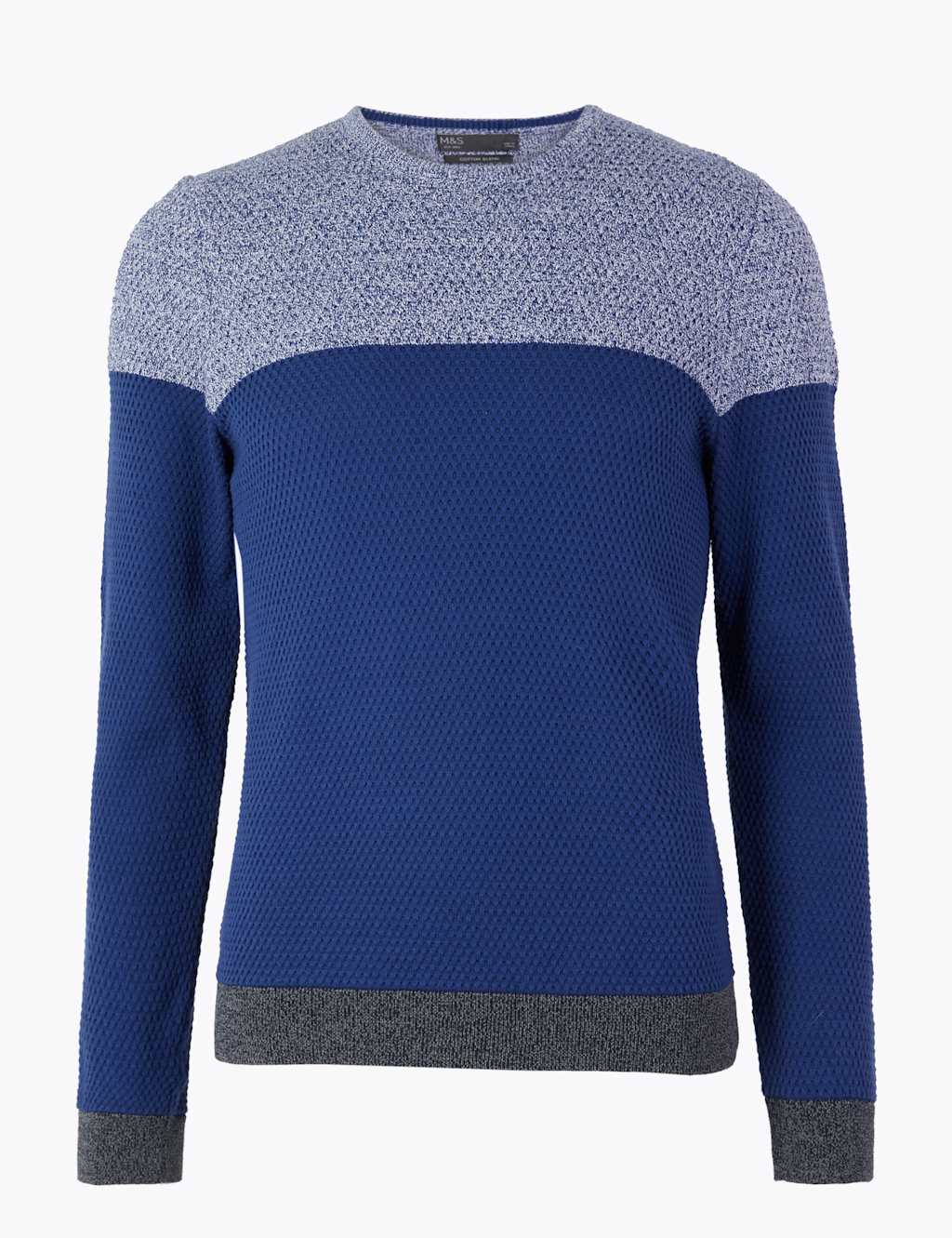 Cotton Colour Block Crew Neck Jumper M&S Collection M&S