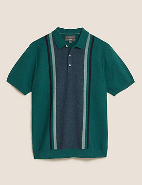 Cotton Colour Block Knitted Polo Shirt Image 2 of 5