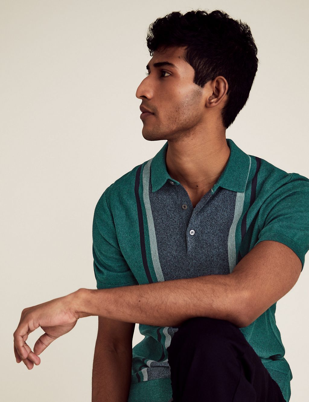Cotton Colour Block Knitted Polo Shirt 2 of 5