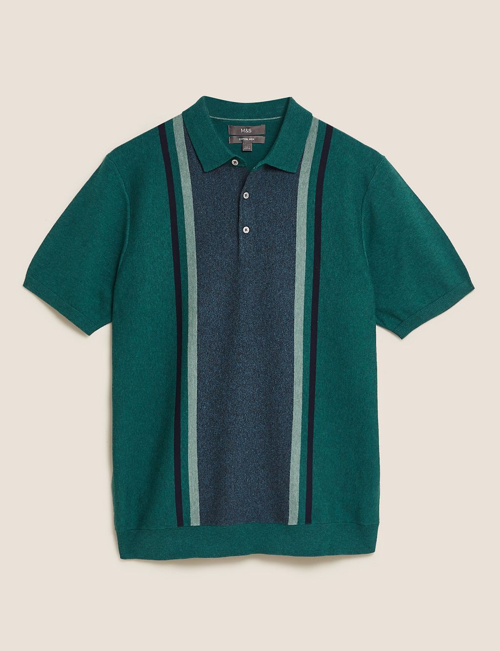 Cotton Colour Block Knitted Polo Shirt 1 of 5