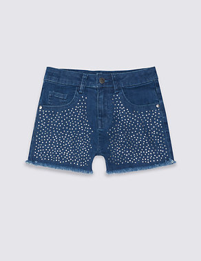 Cotton Denim Diamante Shorts with Stretch (3-14 Years) Image 2 of 4