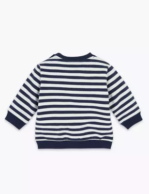 Cotton Dinosaur Appliqué Striped Sweatshirt (0-3 Yrs) | M&S