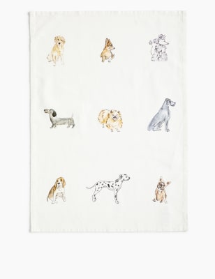 Cotton Dog Print Tea Towel M S