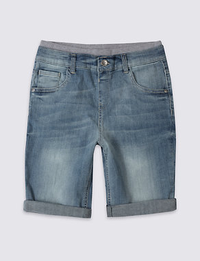 Cotton Elastic Waist Denim Shorts with Stretch (3-14 Years) Image 2 of 4