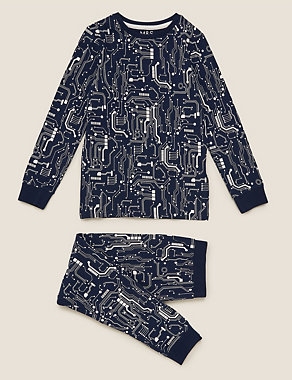 Cotton Electric Patterned Pyjama Set (7-16 Yrs) Image 2 of 4