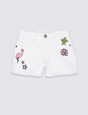 Cotton Embroidered Badge Denim Shorts with Stretch (3-14 Years) Image 2 of 4
