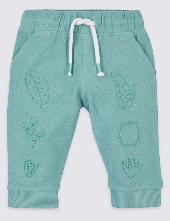 Cotton Embroidered Joggers with Stretch Image 1 of 2