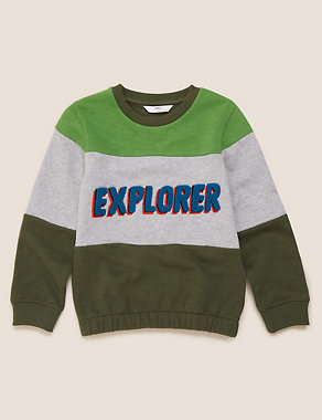Cotton Explorer Slogan Boucle Sweatshirt (2-7 Yrs) Image 2 of 5