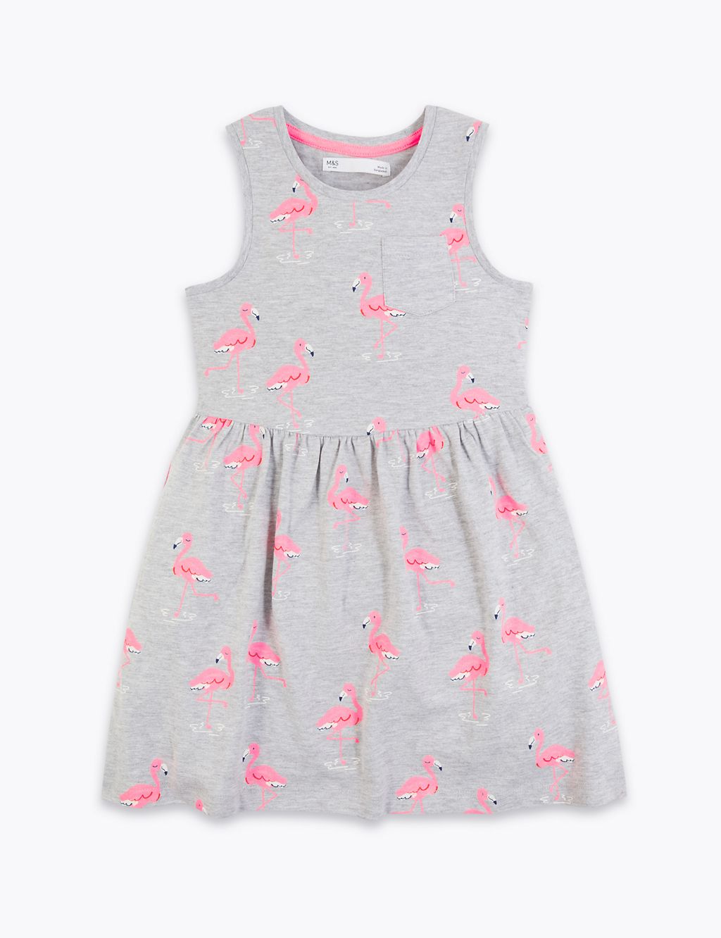 Cotton Flamingo Print Dress (2-7 Yrs) 1 of 4