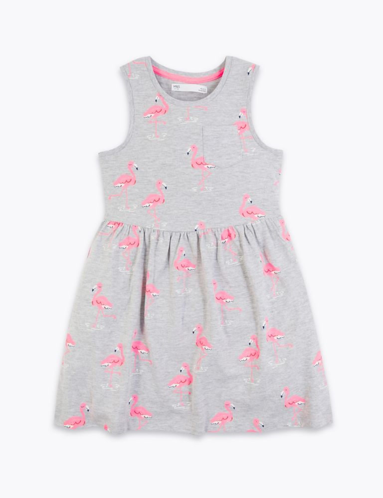 Cotton Flamingo Print Dress (2-7 Yrs) 2 of 4