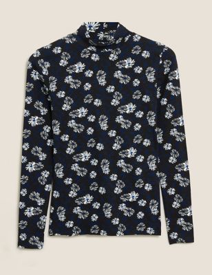 Cotton Floral Funnel Neck Fitted Top Image 2 of 5