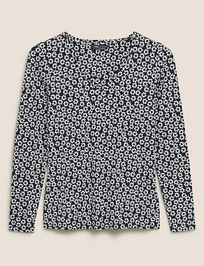 Cotton Floral V-Neck Fitted Long Sleeve Top Image 2 of 5