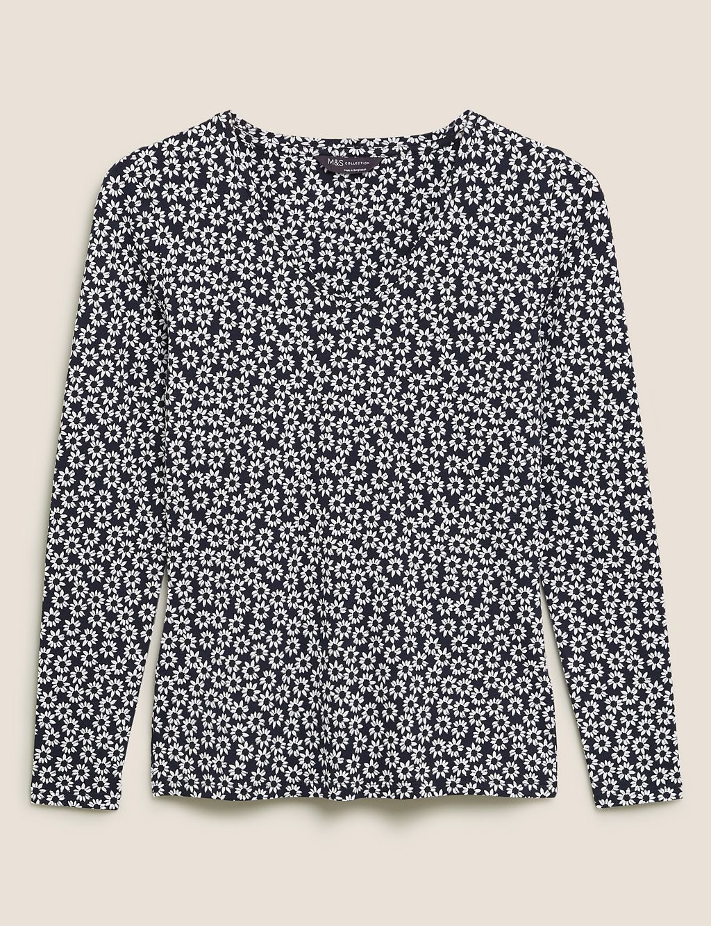Cotton Floral V-Neck Fitted Long Sleeve Top 1 of 5