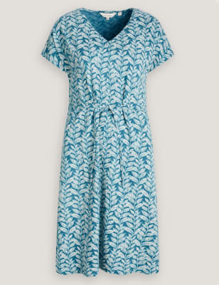 flores cotton v neck midi dress