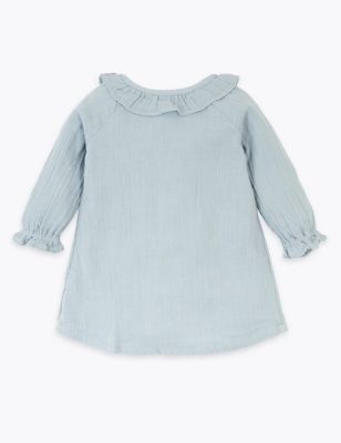Cotton Frill Collar Woven Dress (0-3 Yrs) | M&S