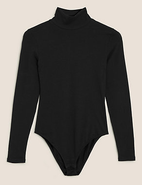 Cotton Funnel Neck Fitted Bodysuit Image 2 of 5