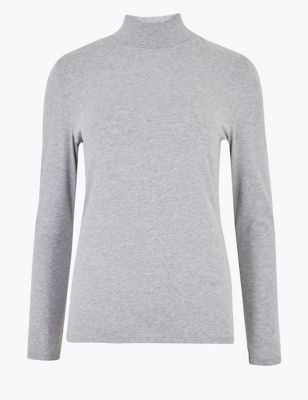 Cotton Ribbed Fitted Long Sleeve Top, M&S Collection