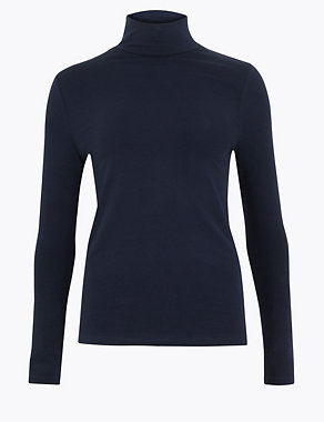 Cotton Funnel Neck Fitted Long Sleeve Top Image 2 of 4