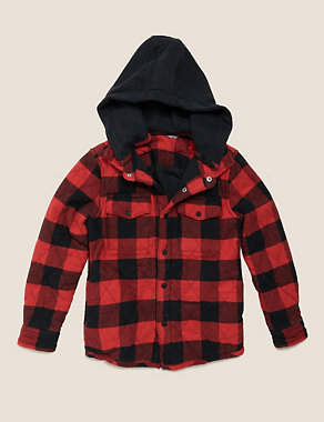 Cotton Hooded Checked Shacket (6-16 Yrs) Image 2 of 5